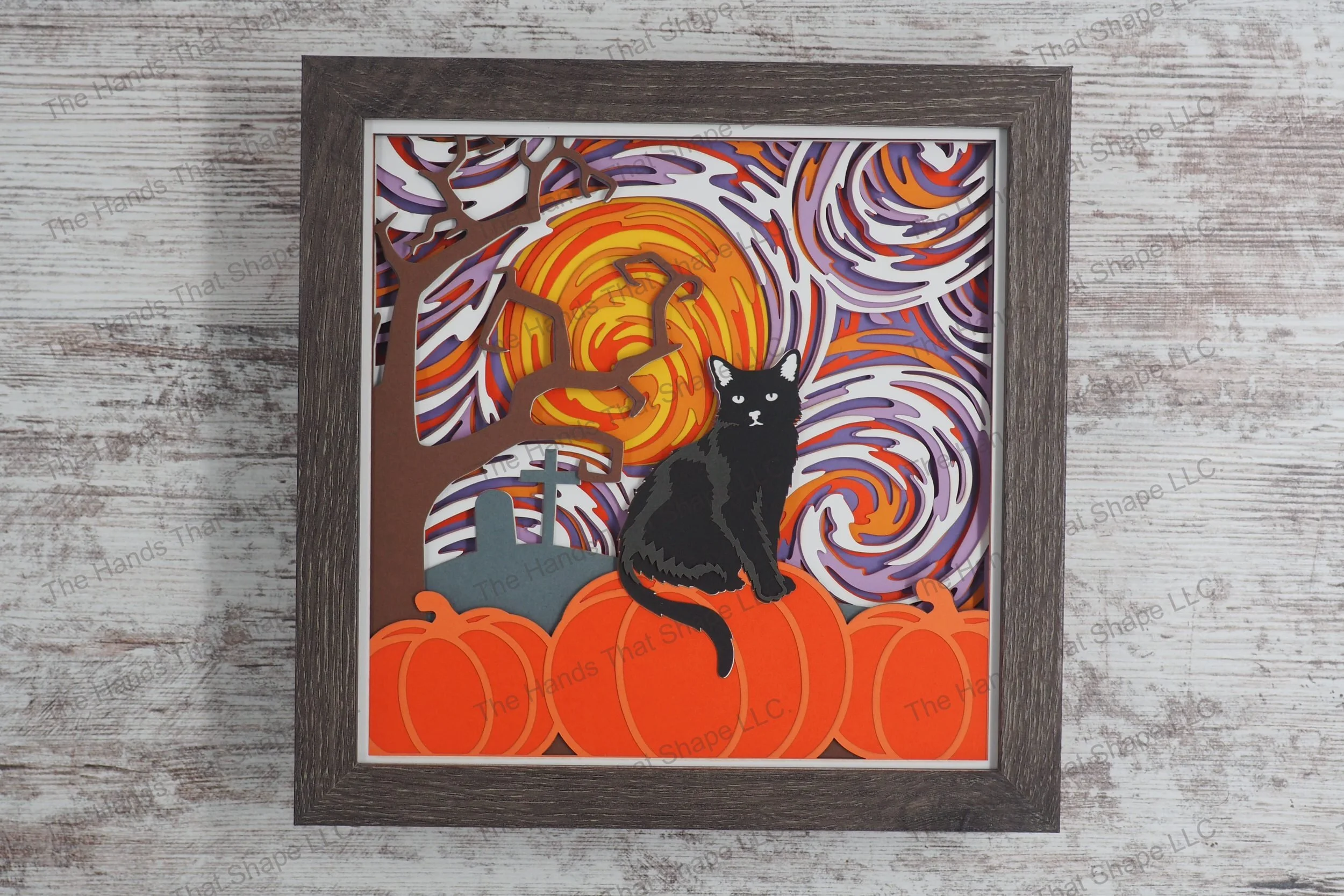 Black Cat Window Layered Paper Art Shadow Box